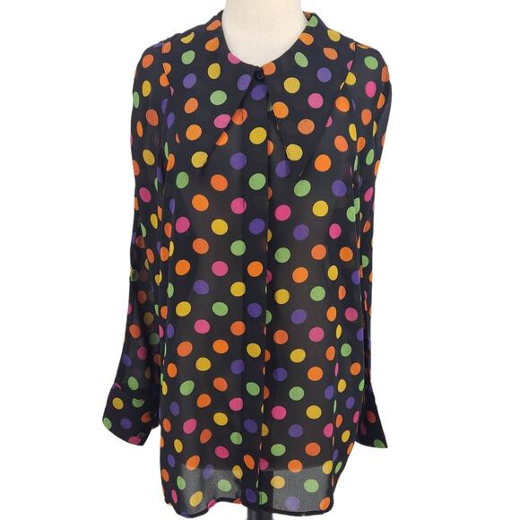 Vintage B.C.B.G. Shirts 70's Polka Dot Sheer Button Front Top - Picture 1 of 9